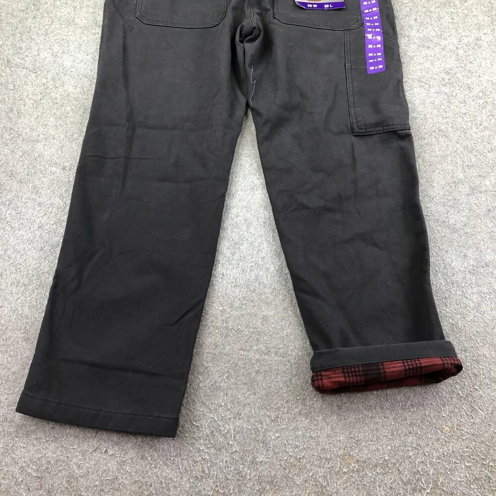 Coleman Pants Mens 36x30 Black Canvas Carpenter Fleece Lined Straight Workwear